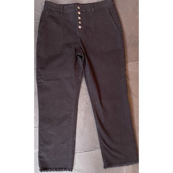Loft Black Straight Leg Button Fly Pants Size 10 NWT Frayed Ankles RN#140923 - Picture 1 of 7